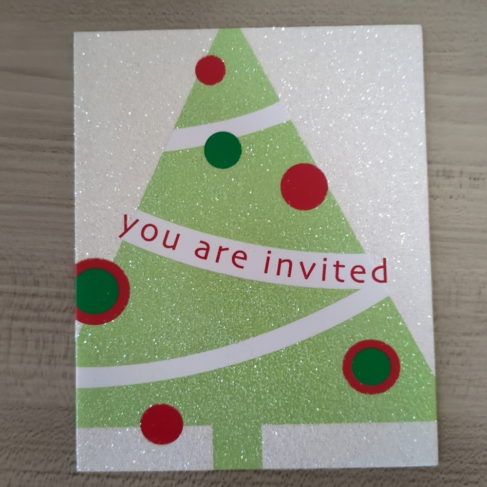 New Glitter Christmas Tree Holiday Christmas Invitations Set Of 8